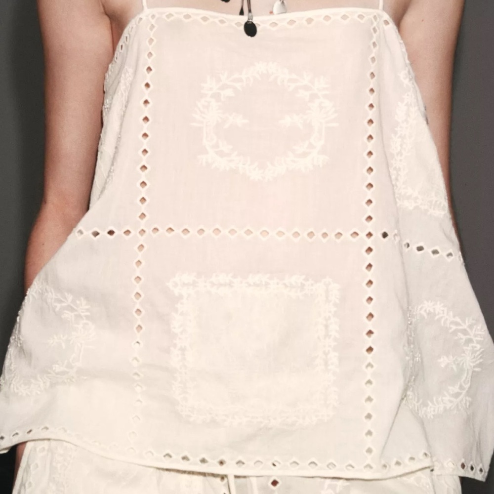 Zara Zw Collection Cream Embroidered Beaded Lace Top - Picture 2 of 10